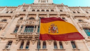 Spanish flag flying in front of a historic building – Spanish citizenship 2026 complete guide